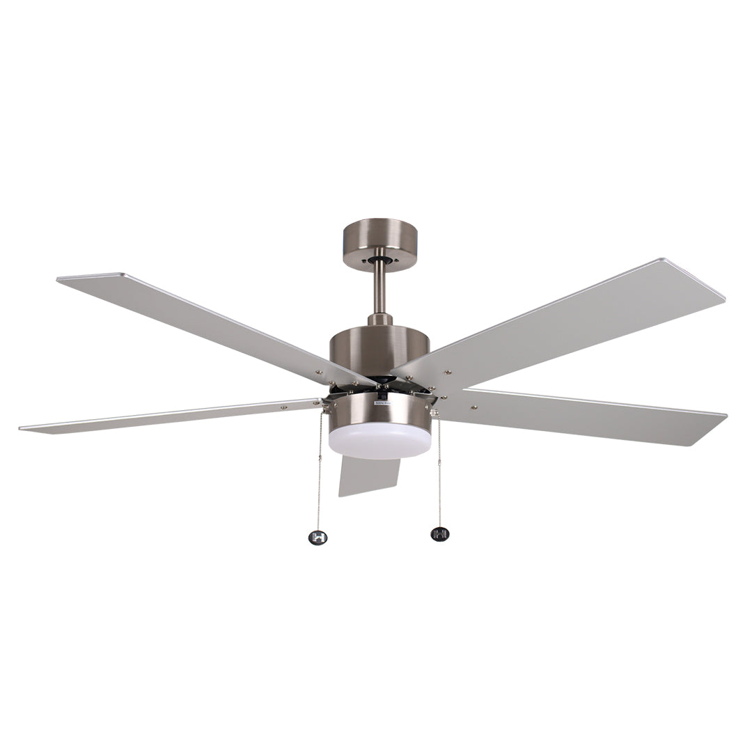 5-Blade 52" NK Modern Fan Silver/Walnut Blades Pull Chain 3K, 4K, 5K