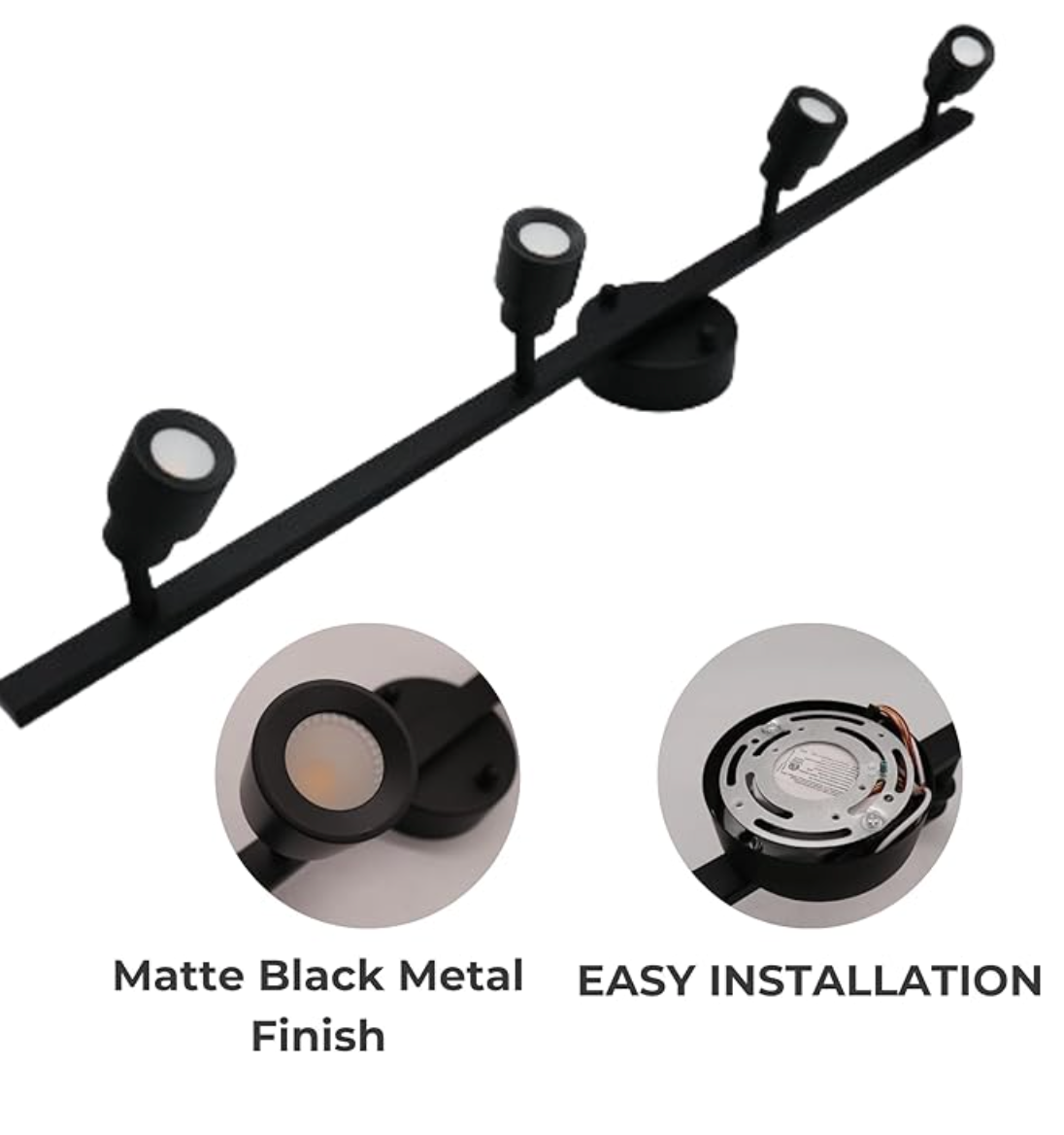 4-Head LED Bar Light - 4 x 7W LED heads 3000K - Decorative Track Lights in Matte Black