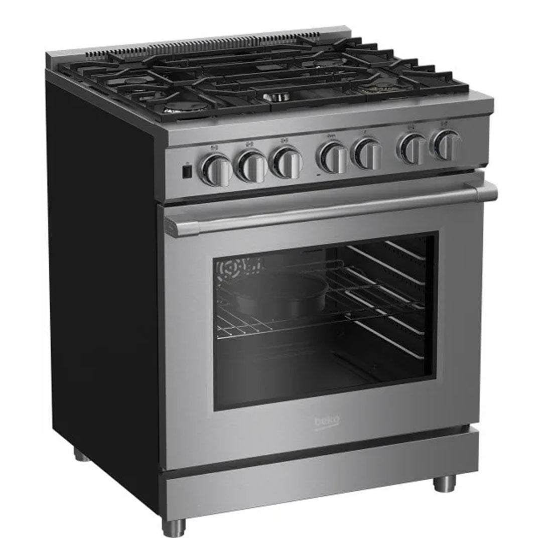 Beko 30" Stainless Steel Dual Fuel Range with 5 Sealed Burners - Sophisticated Appliances
