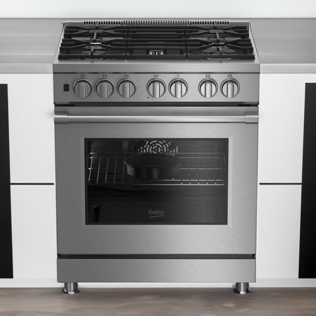 Beko 30" Stainless Steel Dual Fuel Range with 5 Sealed Burners - Sophisticated Appliances