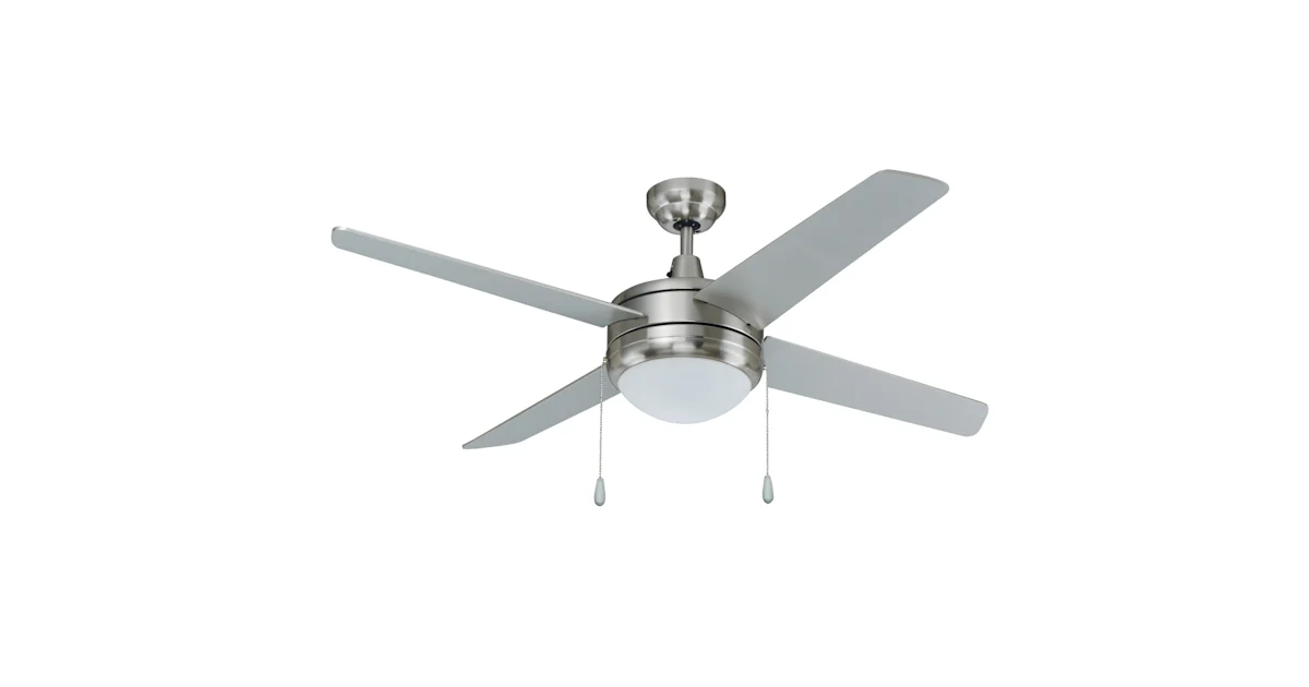 RP Lighting Europa 50″ Ceiling Fan — Brushed Nickel, 4 Blades, LED Light Kit Included - Eye-Catching Indoor Fans
