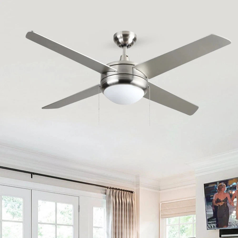 RP Lighting Europa 50″ Ceiling Fan — Brushed Nickel, 4 Blades, LED Light Kit Included - Eye-Catching Indoor Fans