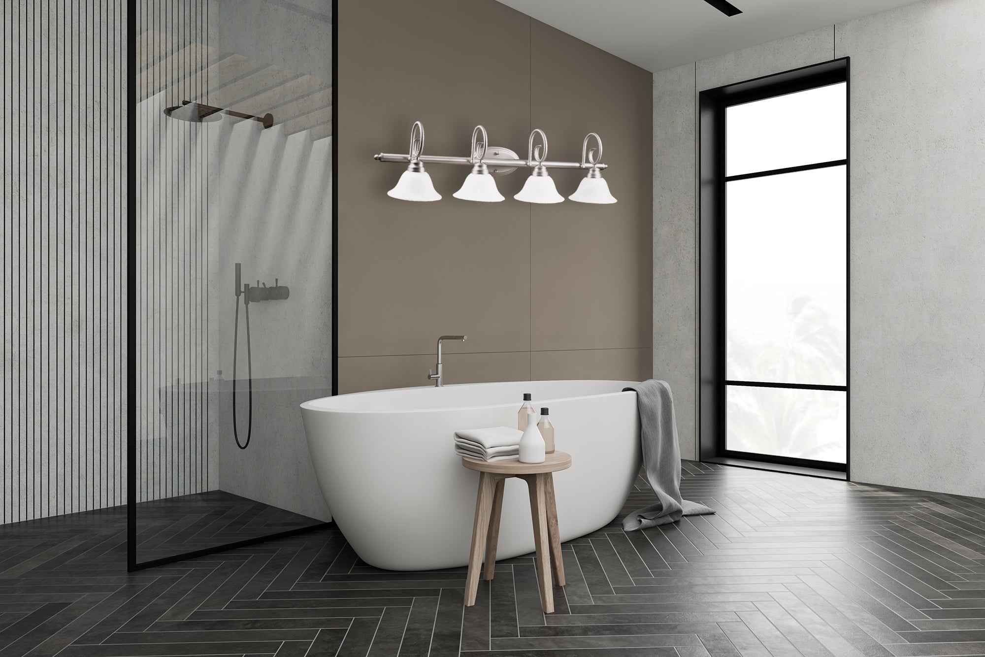 4-Light Vanity Lighting Fixture Alabaster Glass Brushed Nickel Finish
