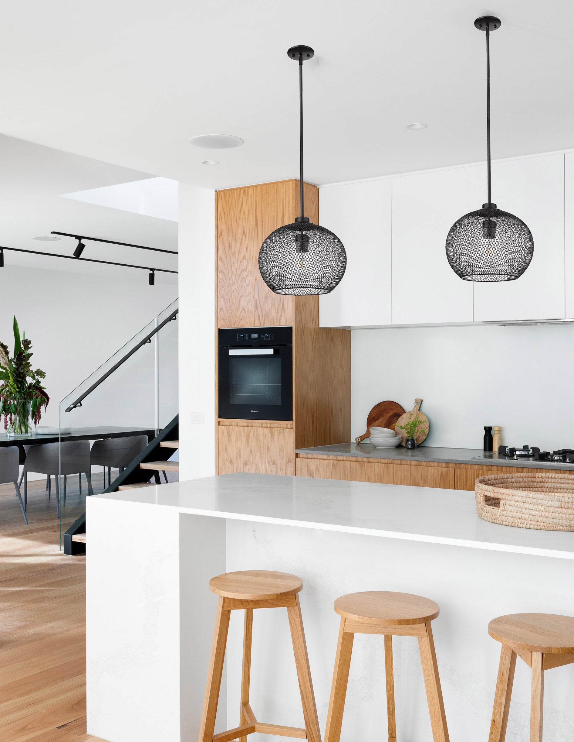 Modern matte black globe pendant light island kitchen