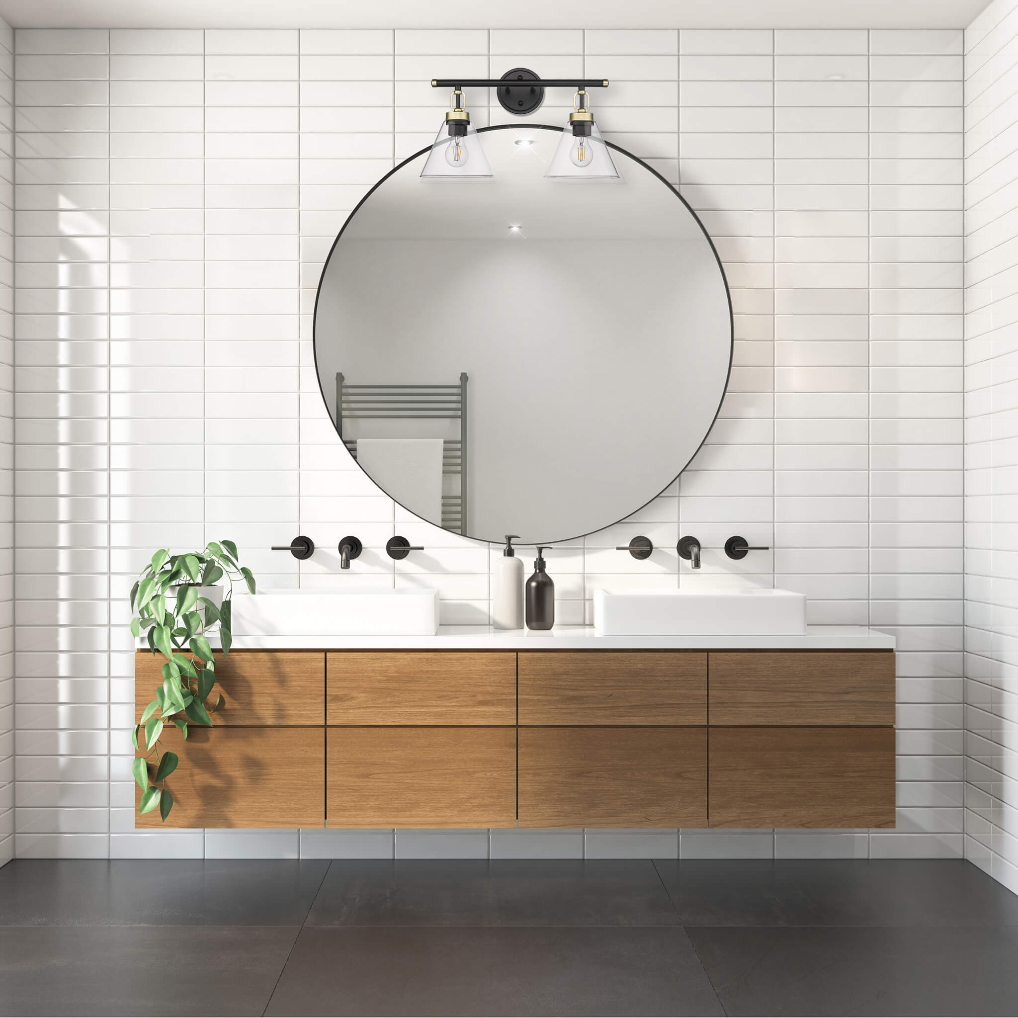 Siene 2-Light Vanity - Matte Black/Champagne Gold - Clear Cone Glass - Eye-Catching Vanities