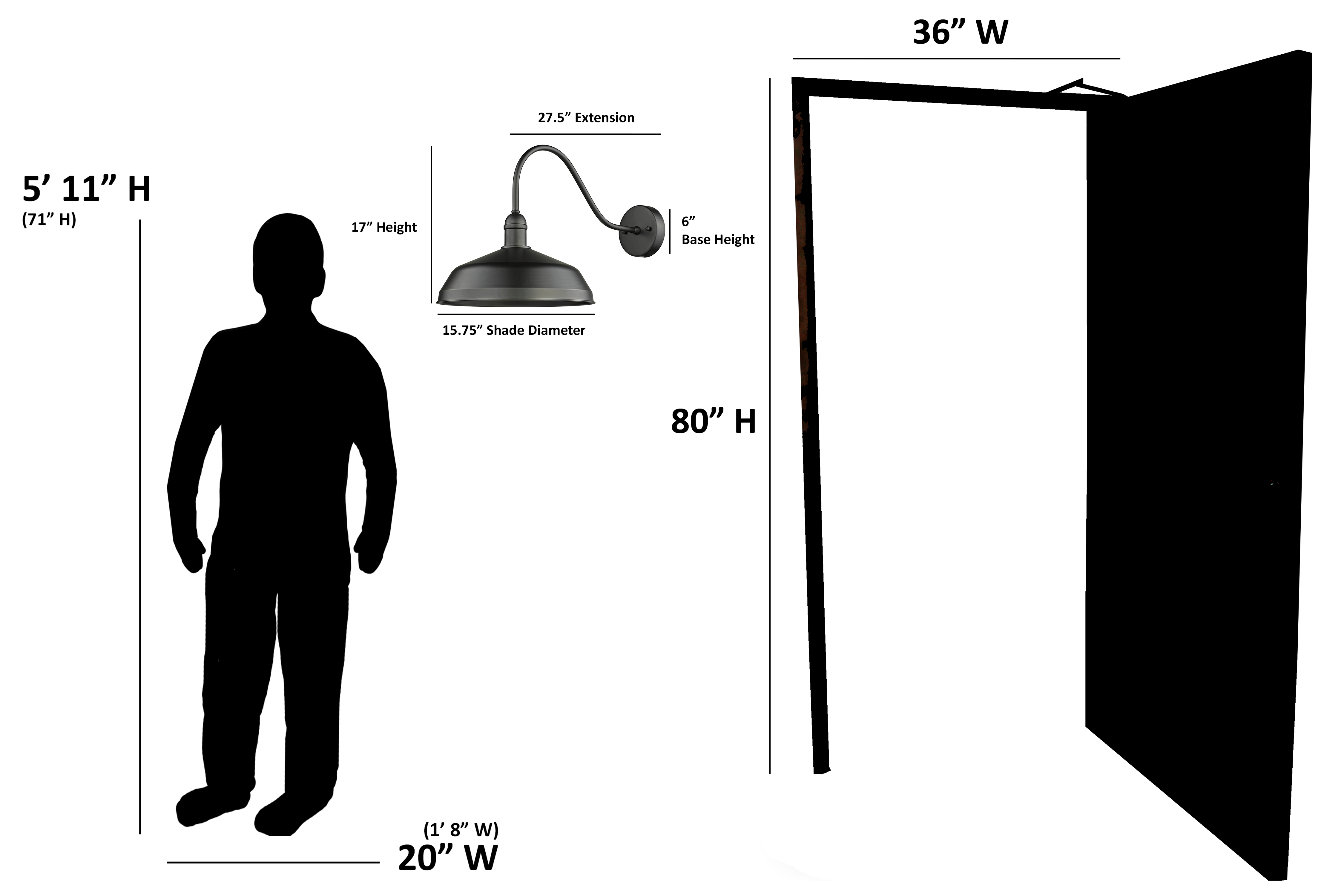 Black gooseneck barn light wall sconce dimension