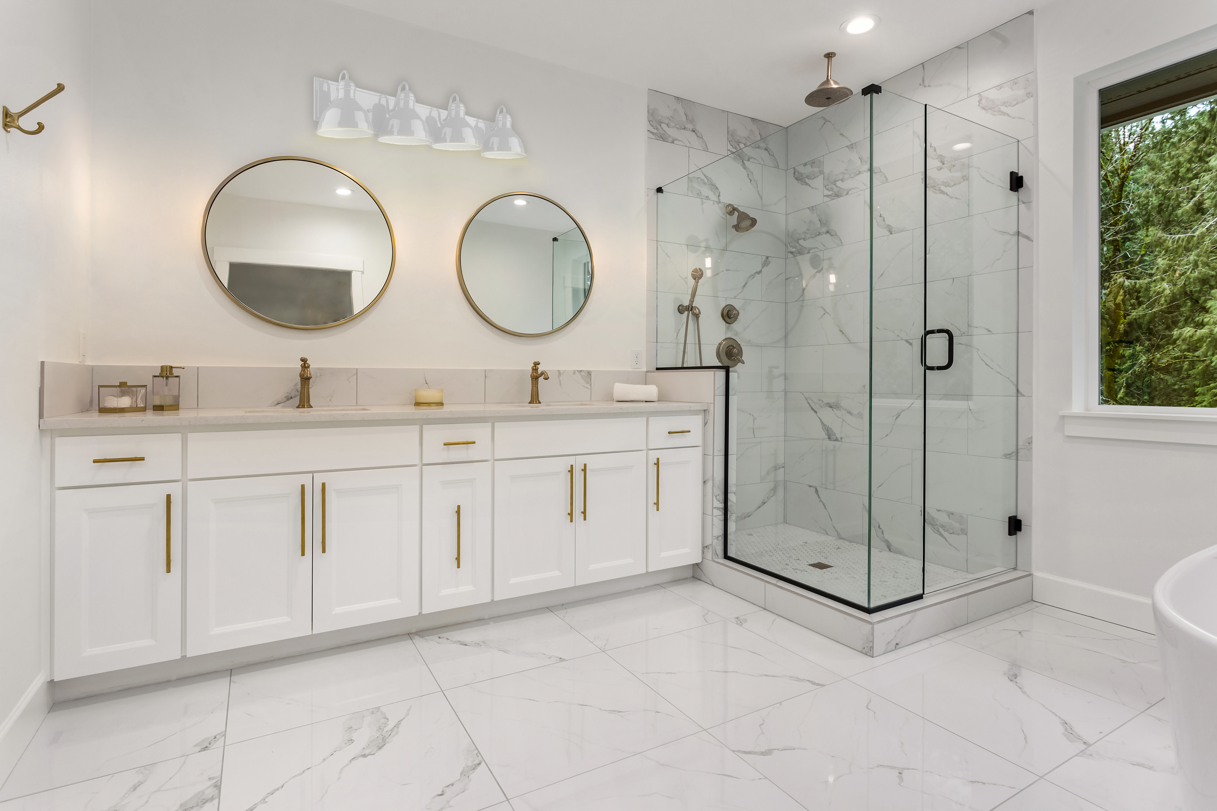 Glossy white bathroom vanity light barn light