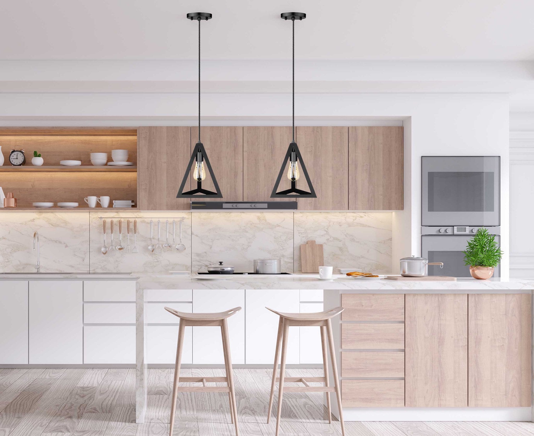 Triangle Shape Pendant Lighting Fixture black island kitchen