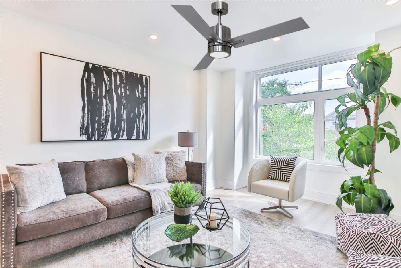 52 inch contemporary nickel ceiling fan with lights living room