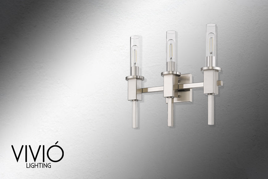 3 light modern glass tube wall sconce nickel