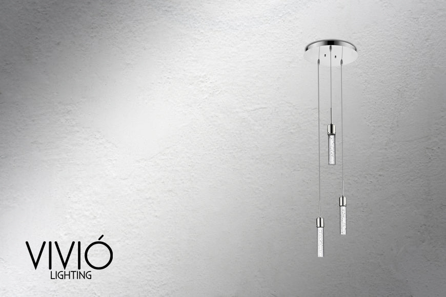 3 light bubble glass cylinder pendant light nickel