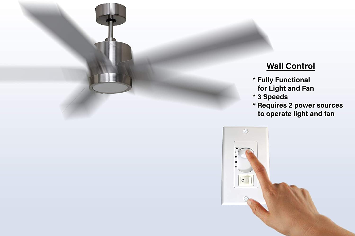 5 blade 52" Nickel Celing Fan With Lights and Wall Control