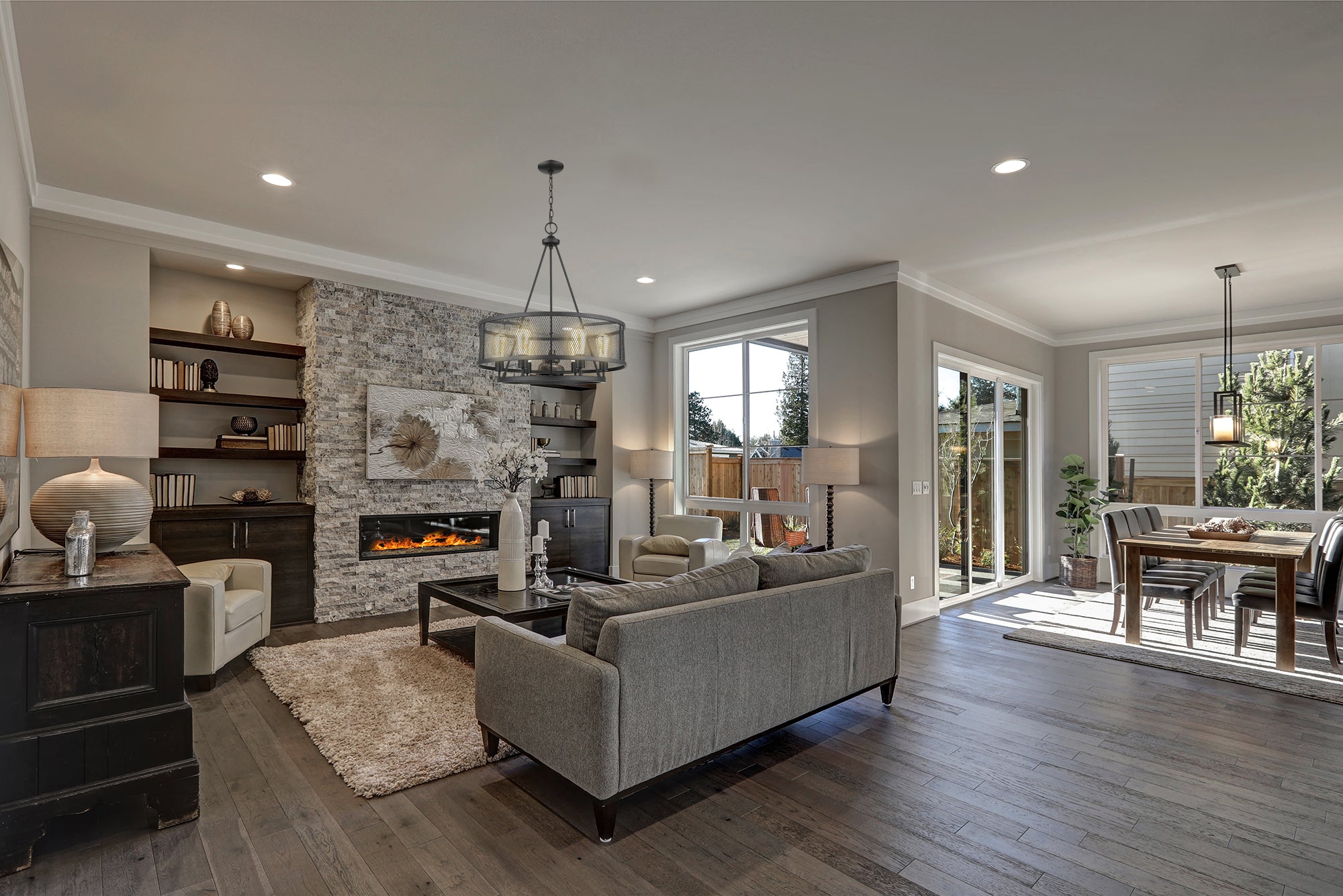 Modern black cage chandelier living room