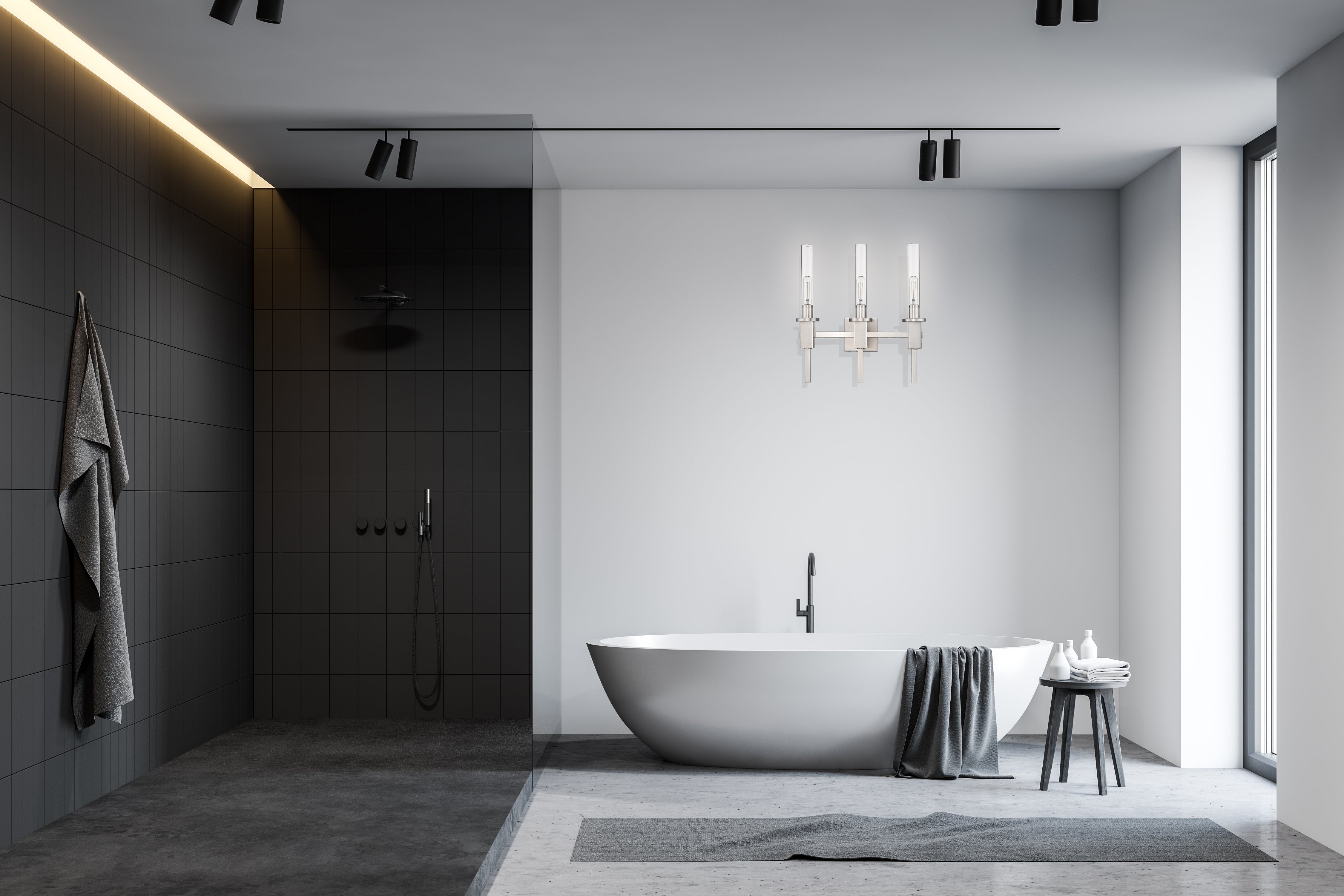 3 light modern glass tube vanity light nickel