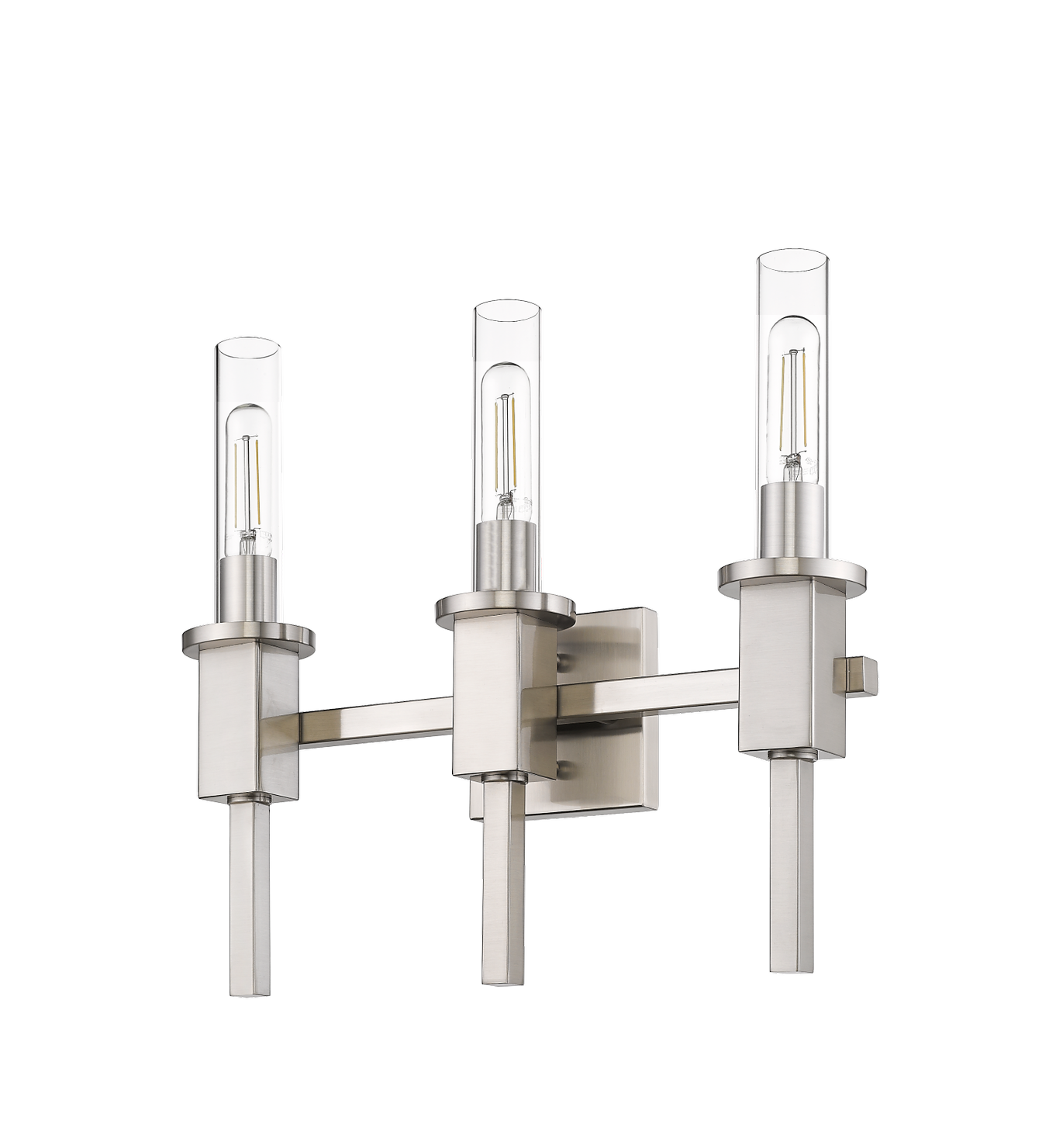3 light modern glass tube wall sconce nickel