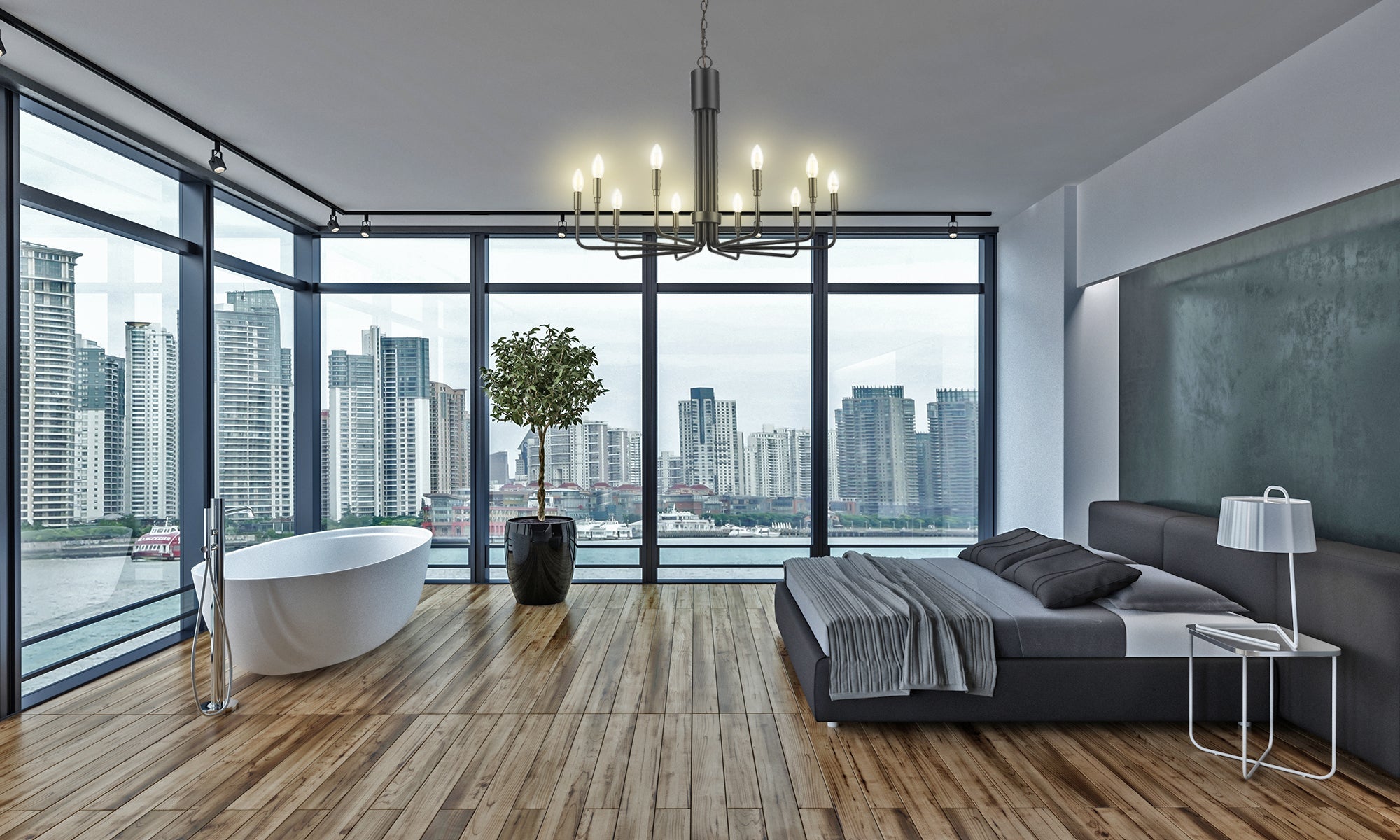 Modern black candle chandelier 10 light bedroom