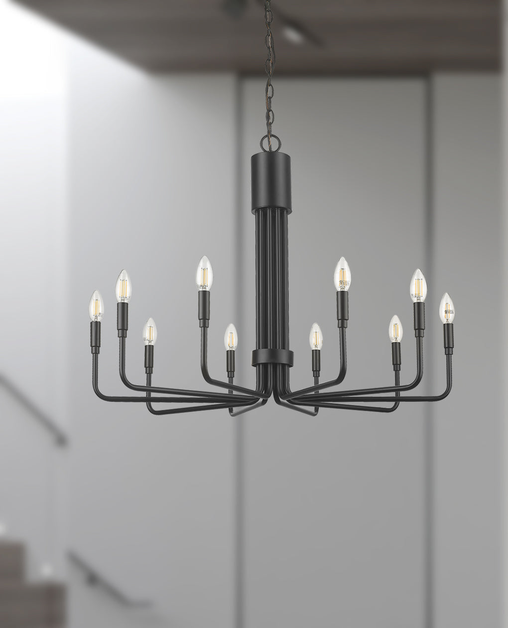 Modern black candle chandelier 10 light hanging