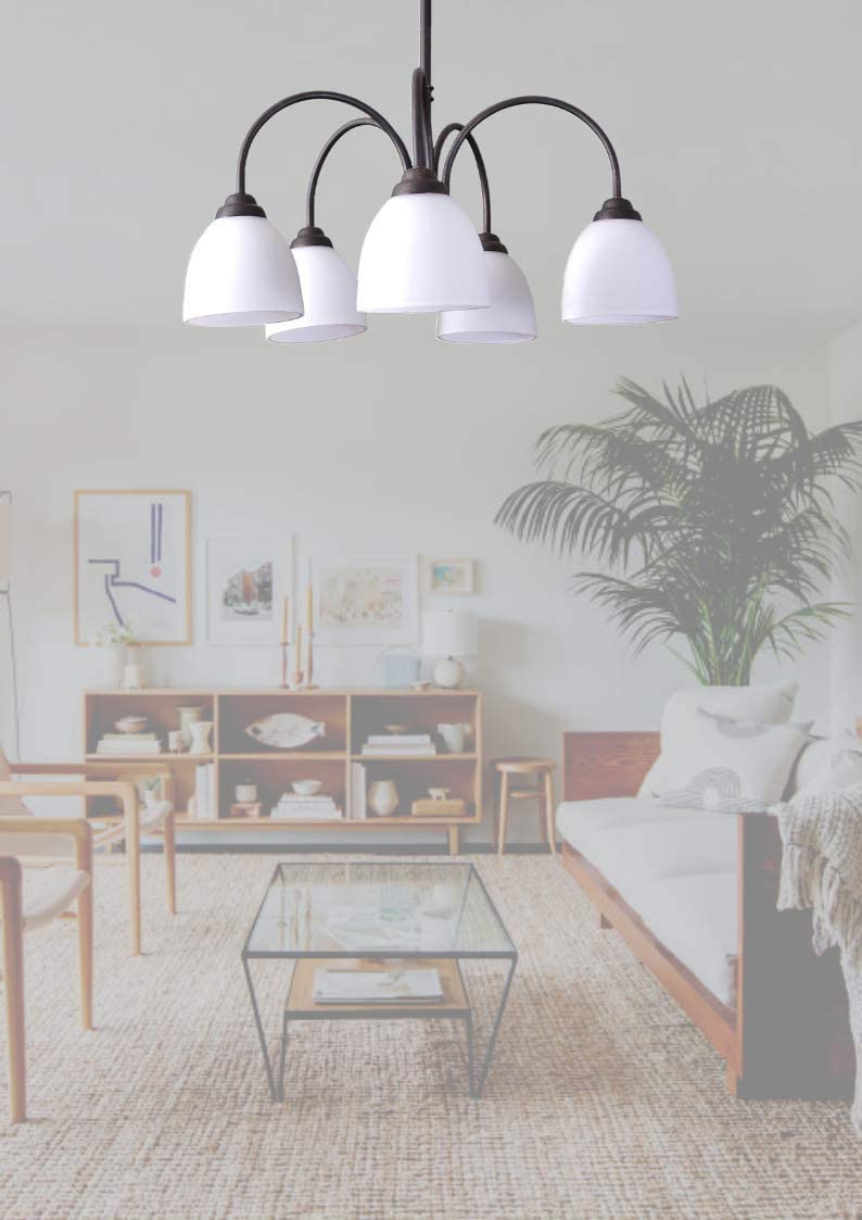 Farmhouse chandelier rubbed bronze white 5 light living room