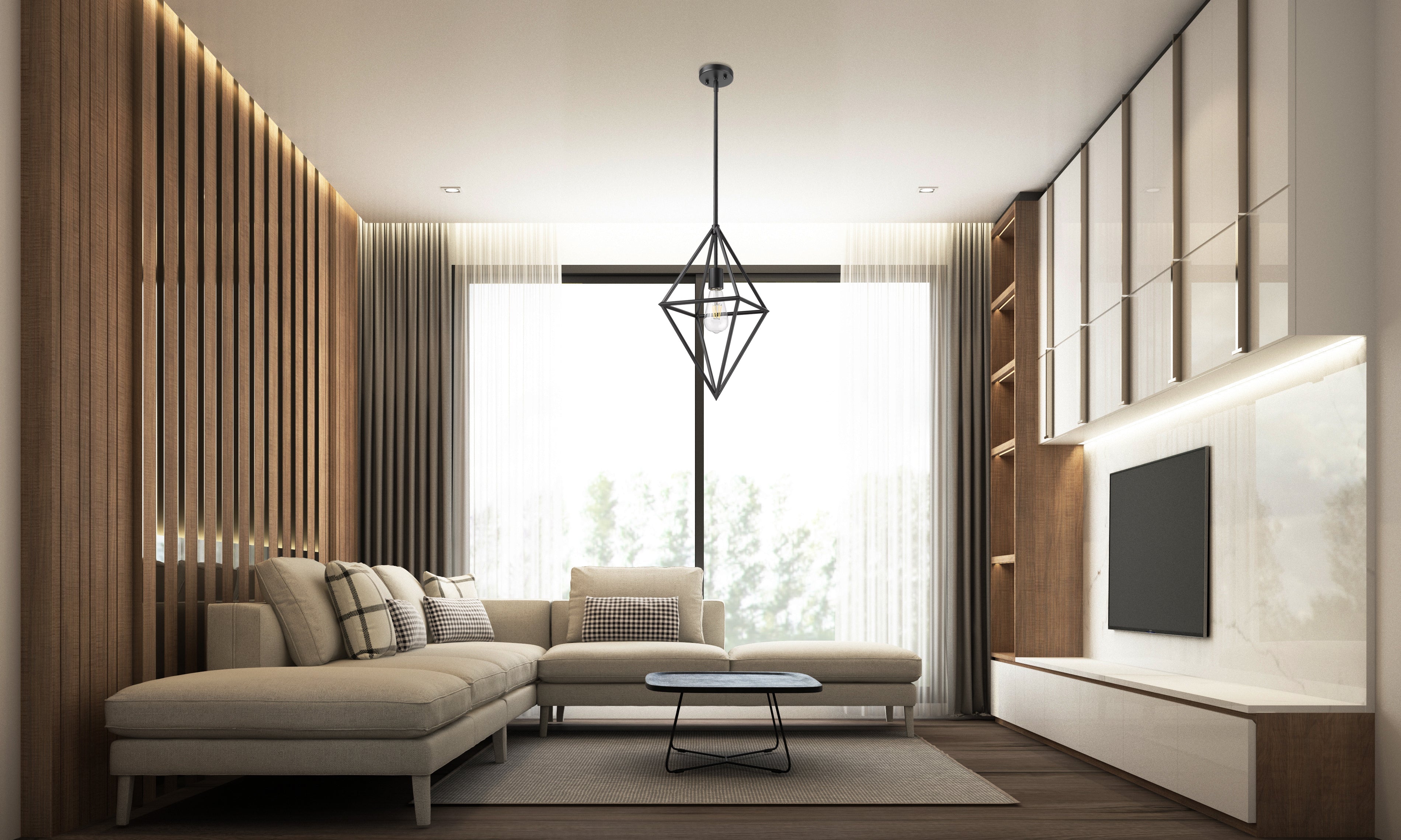 Modern black geometric pendant light living room