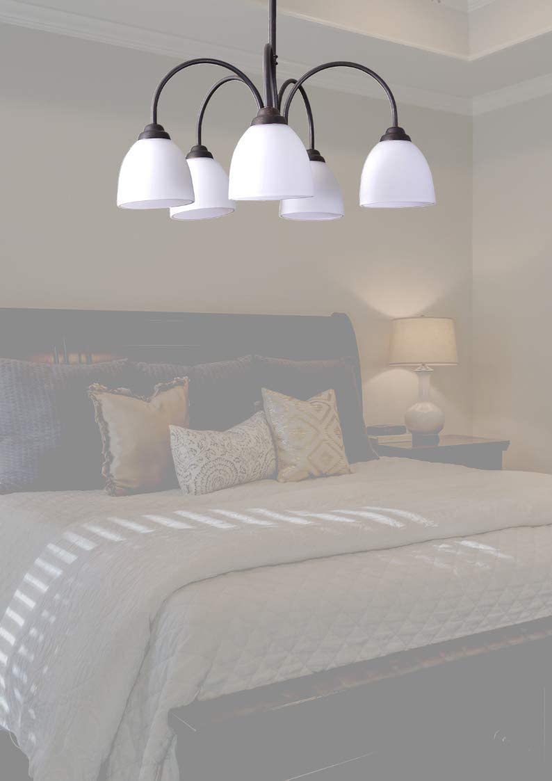 Farmhouse chandelier rubbed bronze white 5 light bedroom