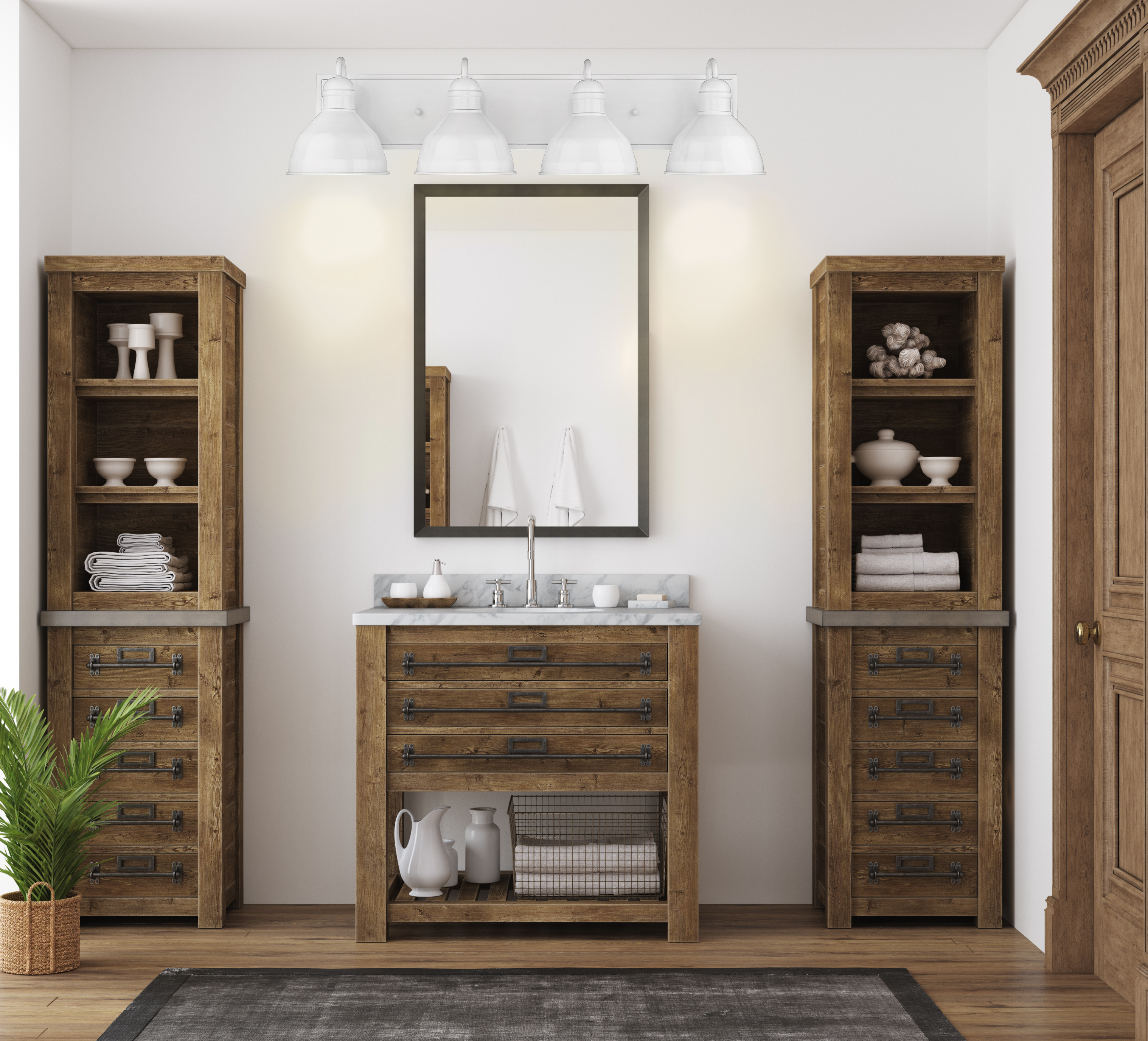 Glossy white bathroom vanity light barn light