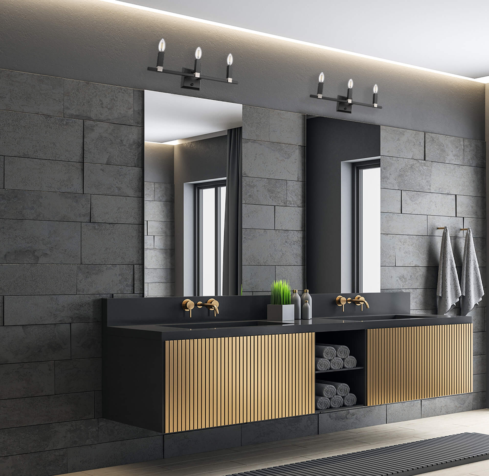 3 light contemporary wall sconce vanity light over mirror black nickel