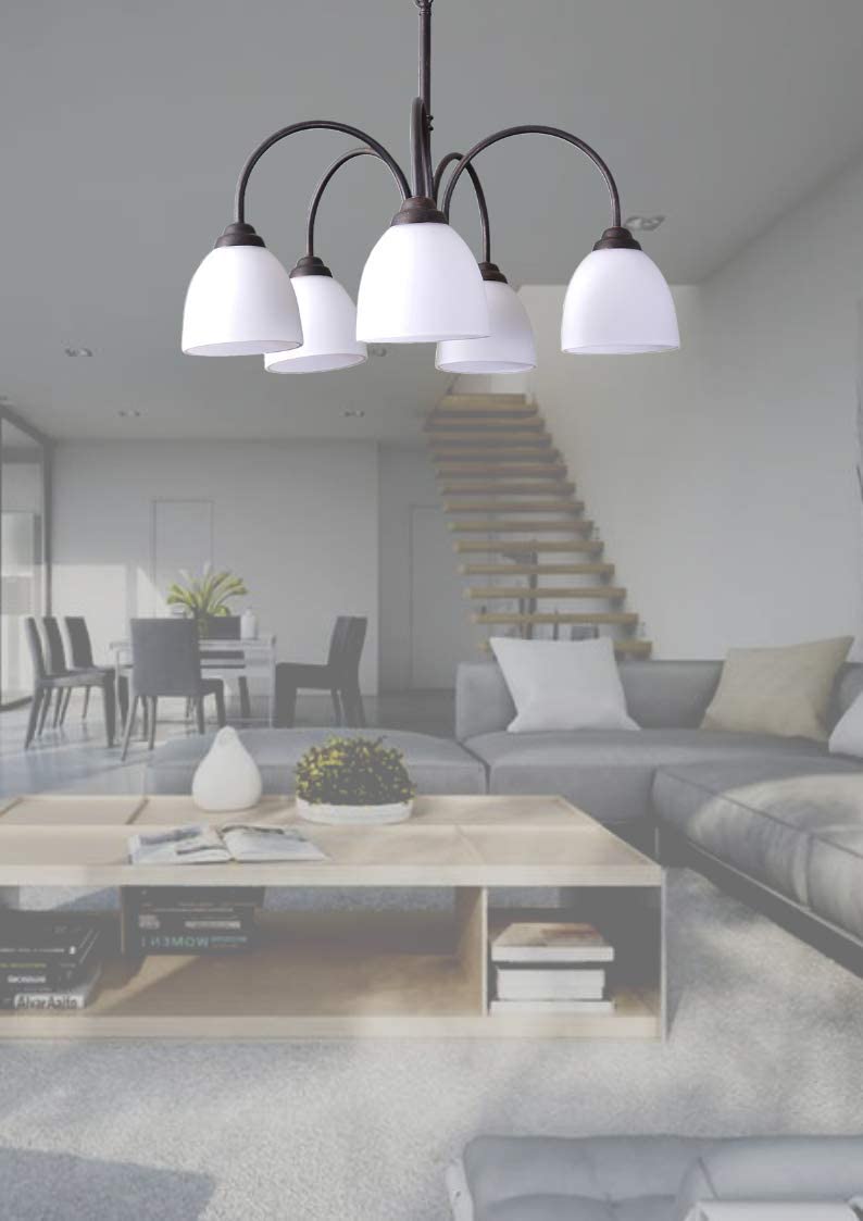 Farmhouse chandelier rubbed bronze white 5 light living room