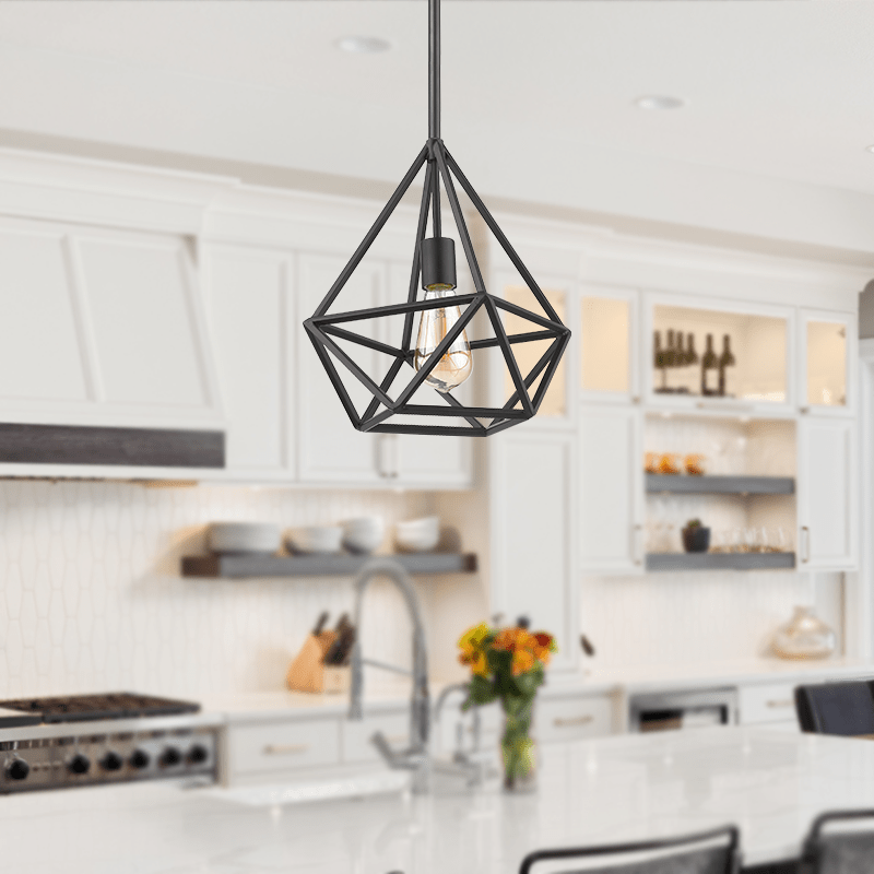 1 light black cage pendant light island kitchen