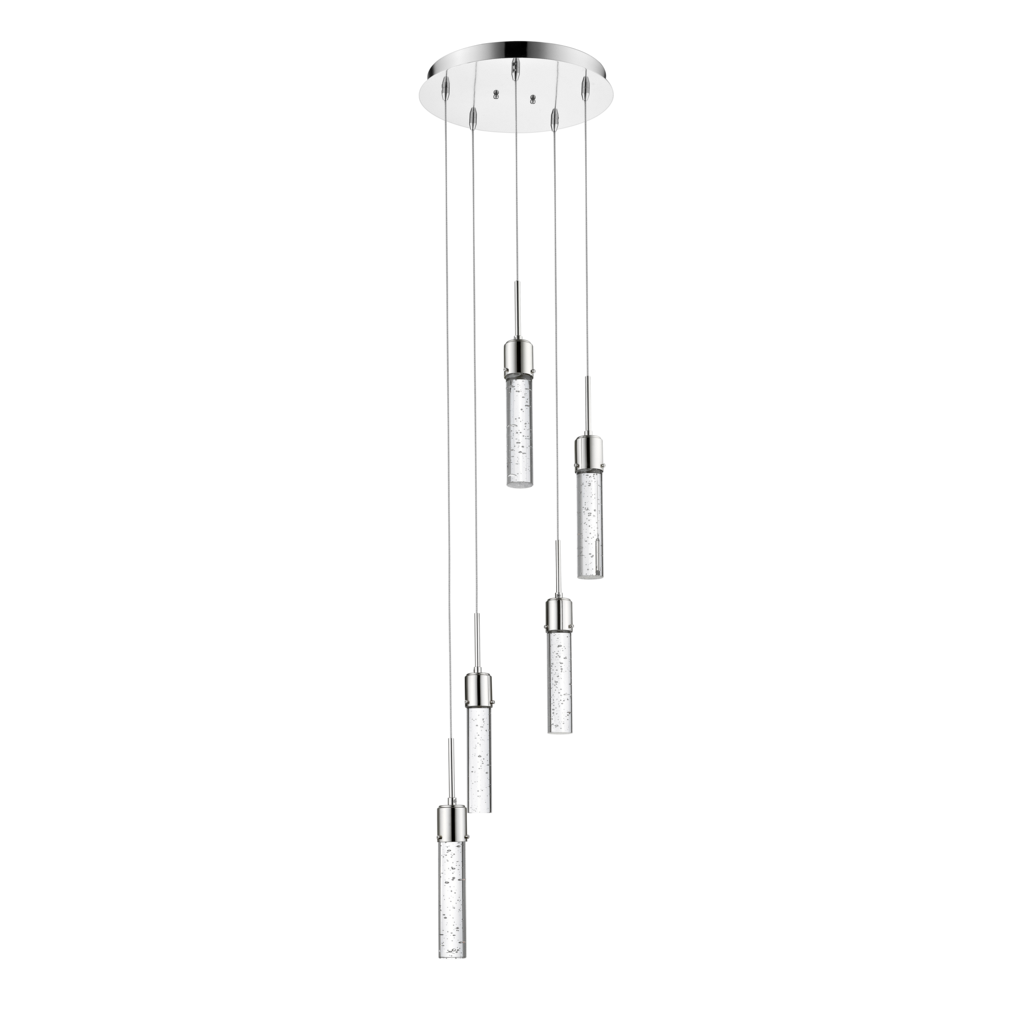 5 light bubble glass cylinder pendant light nickel