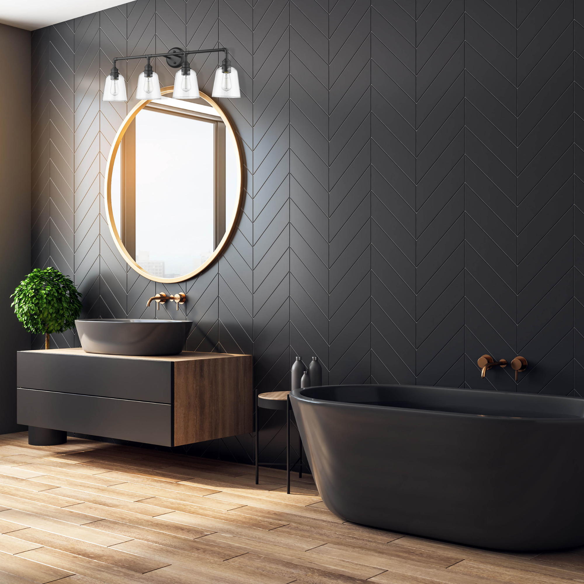 4 light bathroom vanity light fixture matte black glass