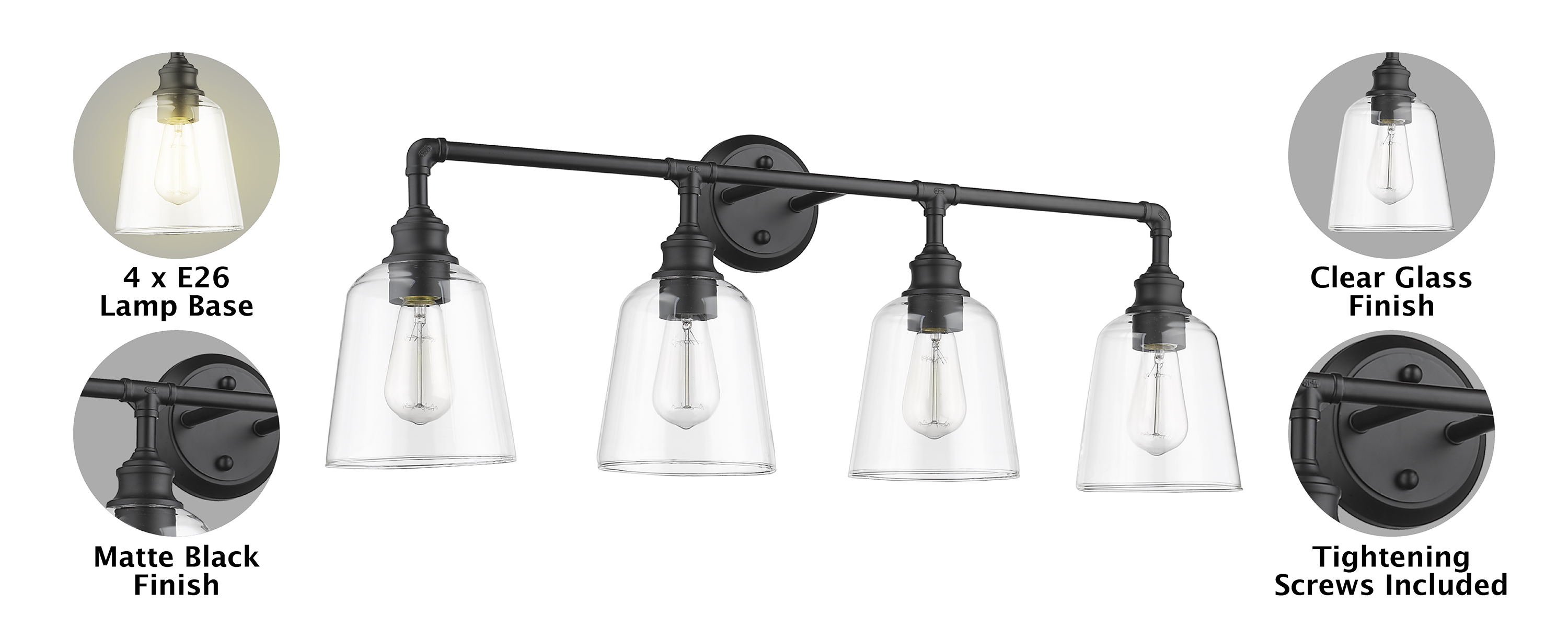 4 light bathroom vanity light fixture matte black glass