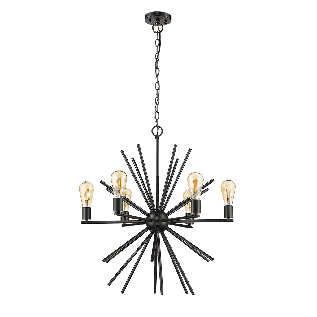 24" 6-Light Black Starburst & Sputnik Chandelier