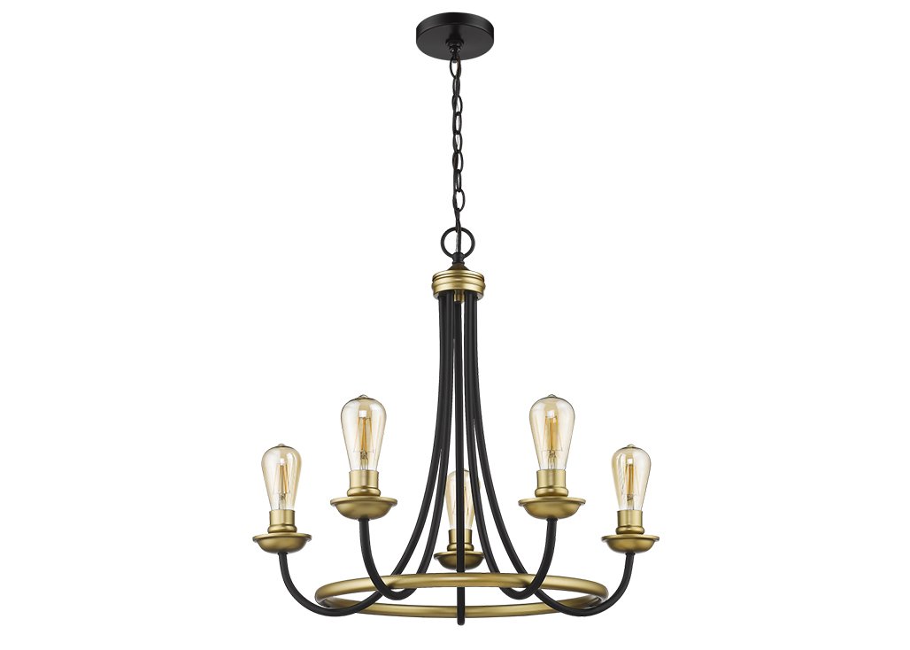 Mid century black and gold chandelier 5 light