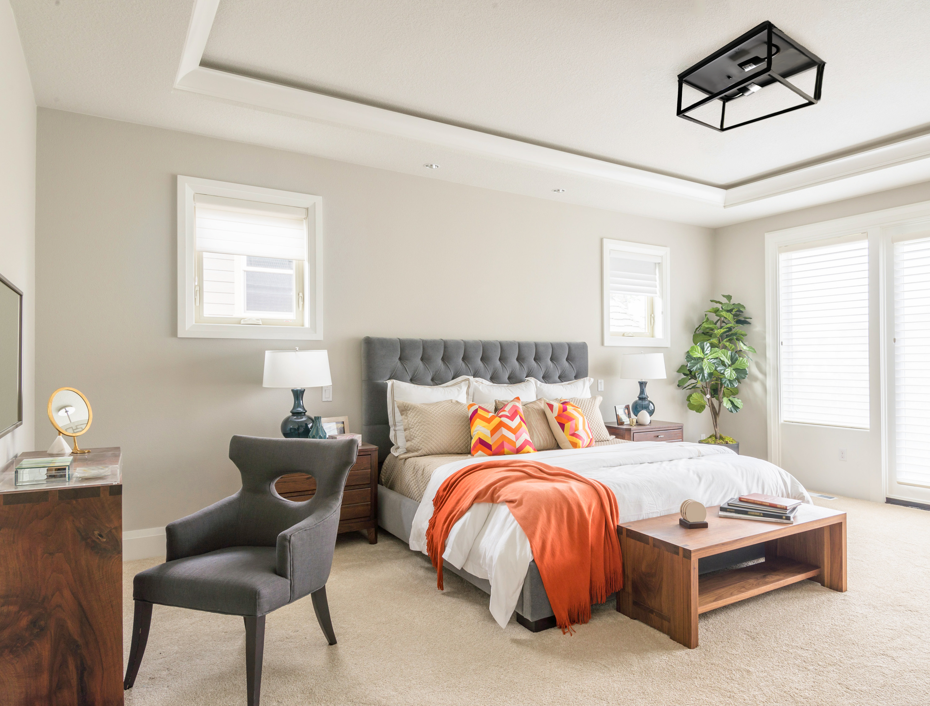 2-Light Open Square Matte Black Ceiling Mount bedroom