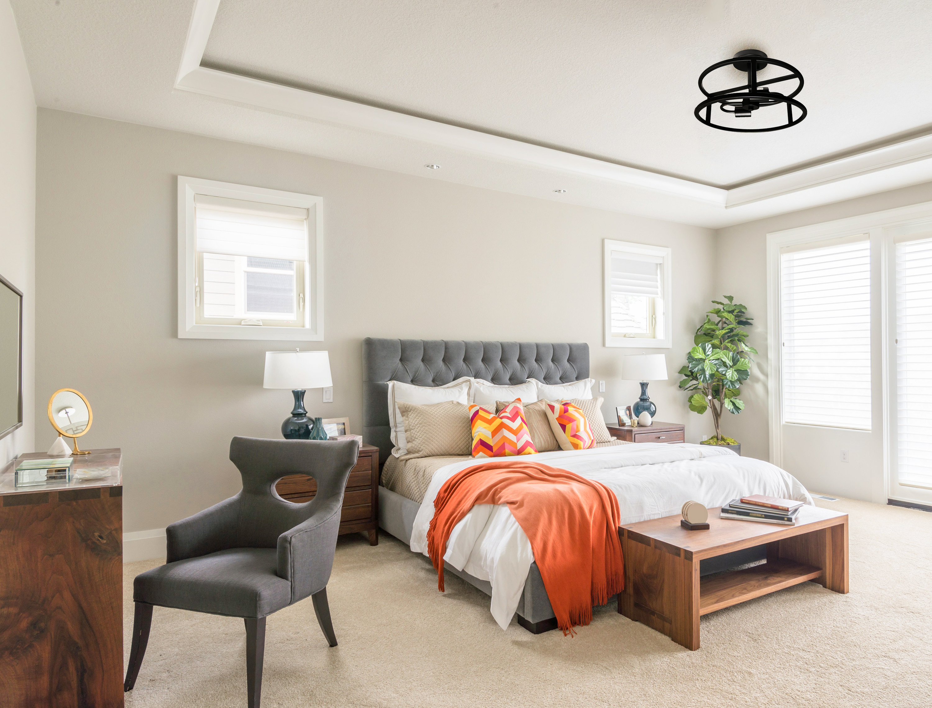 Modern black semi flush mount lighting 2 light bedroom