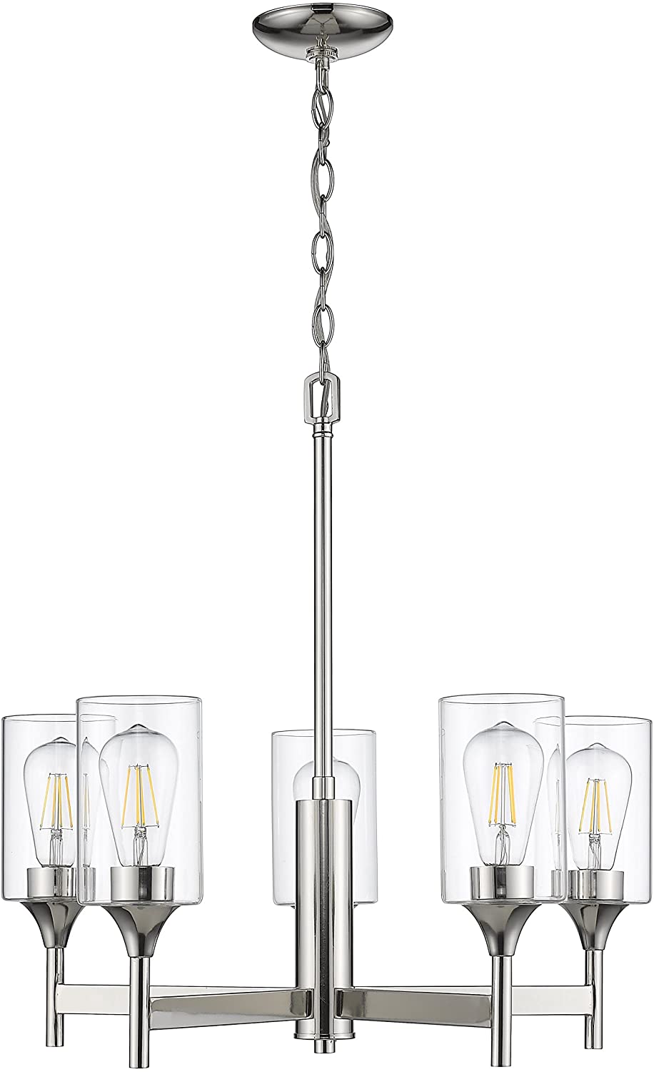Polished Nickel Chandelier with Cylinder Clear Glass Shades