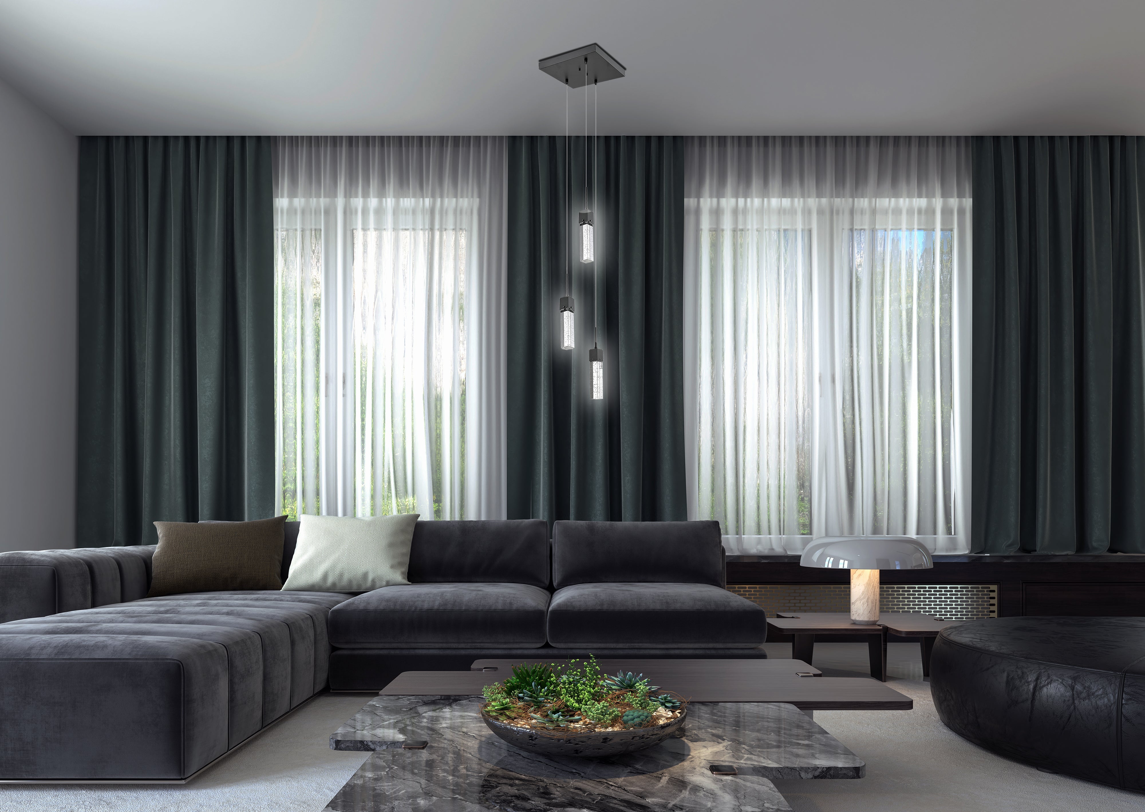 3 light bubble light pendant light living room black