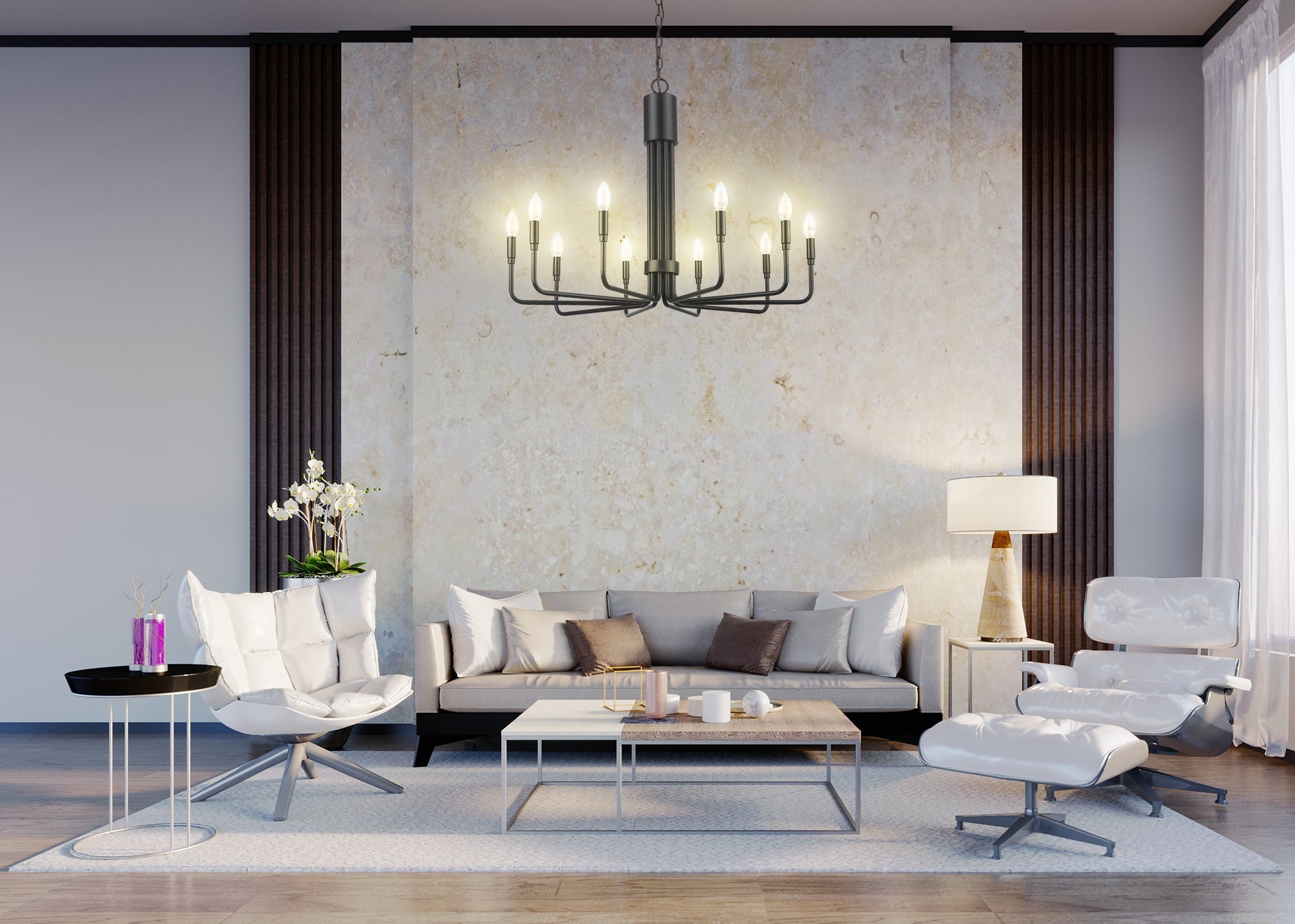 Modern black candle chandelier 10 light living room