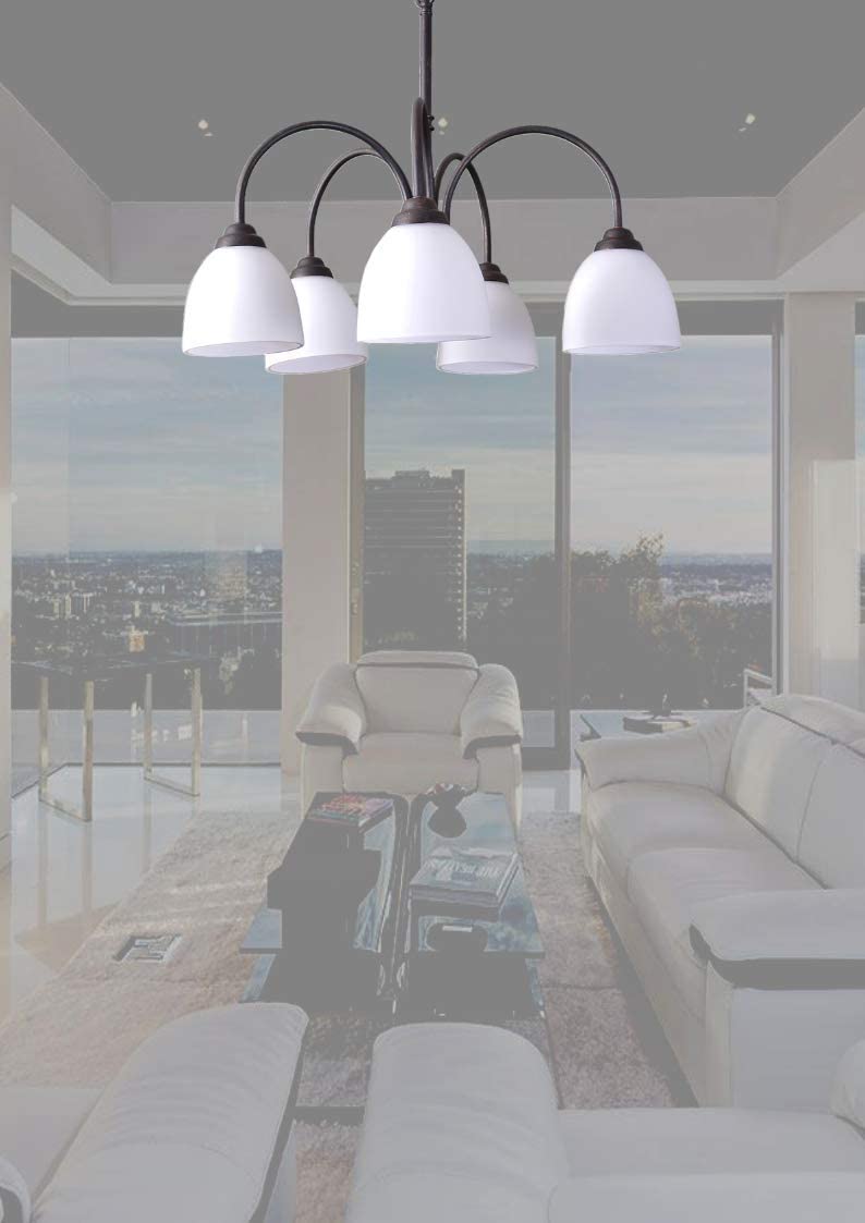 Farmhouse chandelier rubbed bronze white 5 light living room