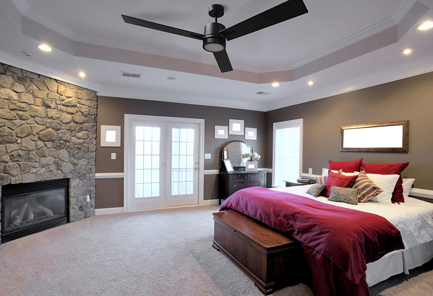 52 inch contemporary black ceiling fan with light and wall control bedroom