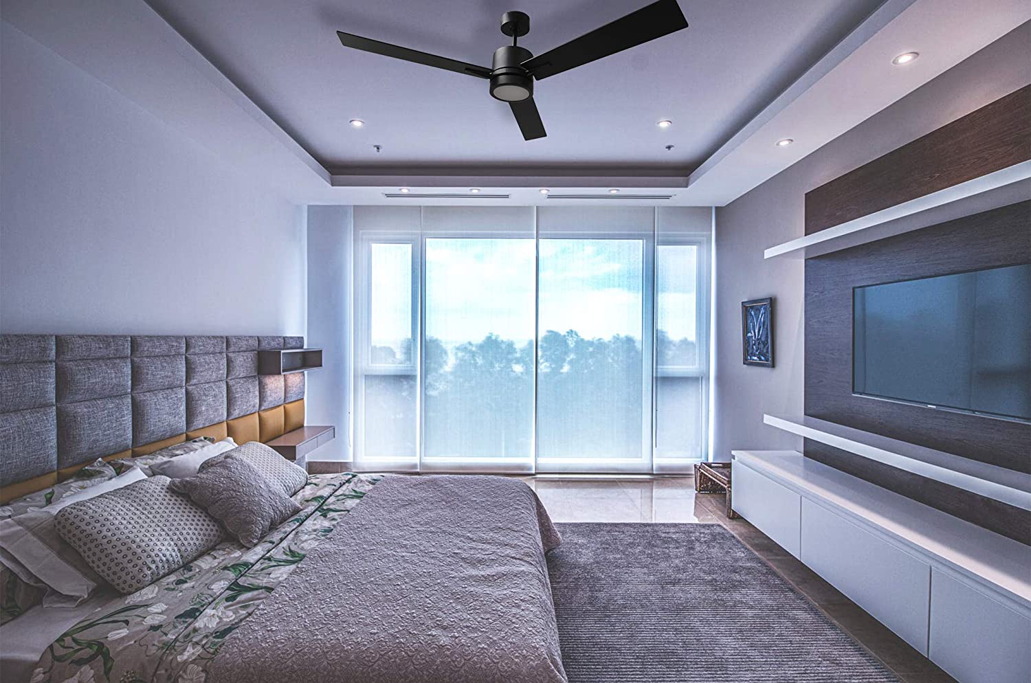 52 inch contemporary black ceiling fan with light and wall control bedroom