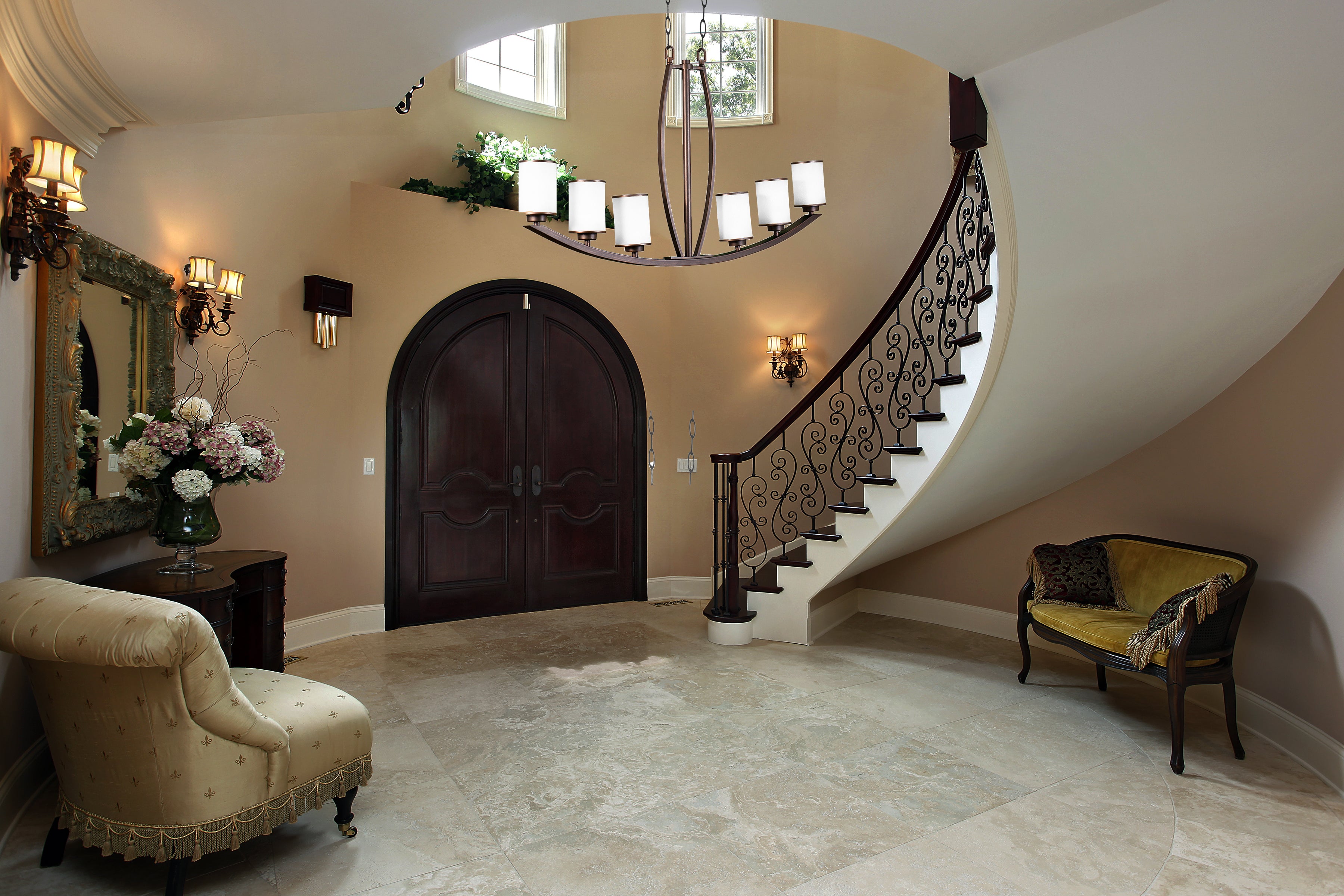 6 light island chandelier rubbed bronze staircase