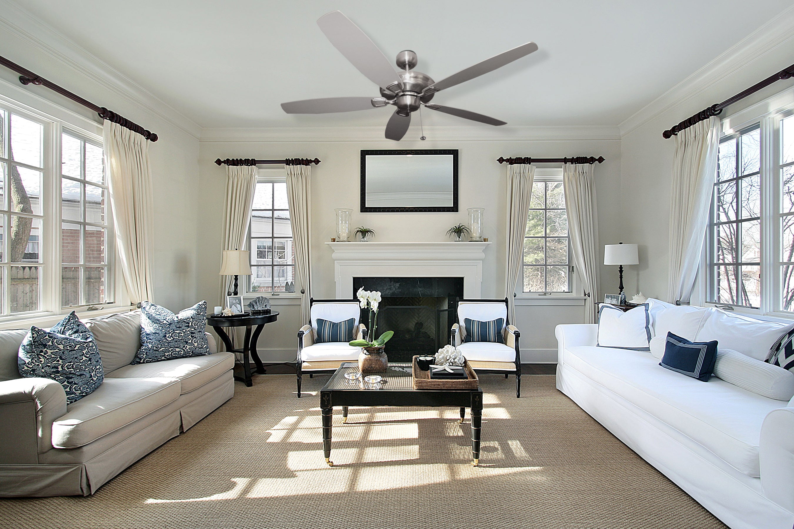 56" 5-Blade Brushed Nickel Ceiling Fan without Lights living room