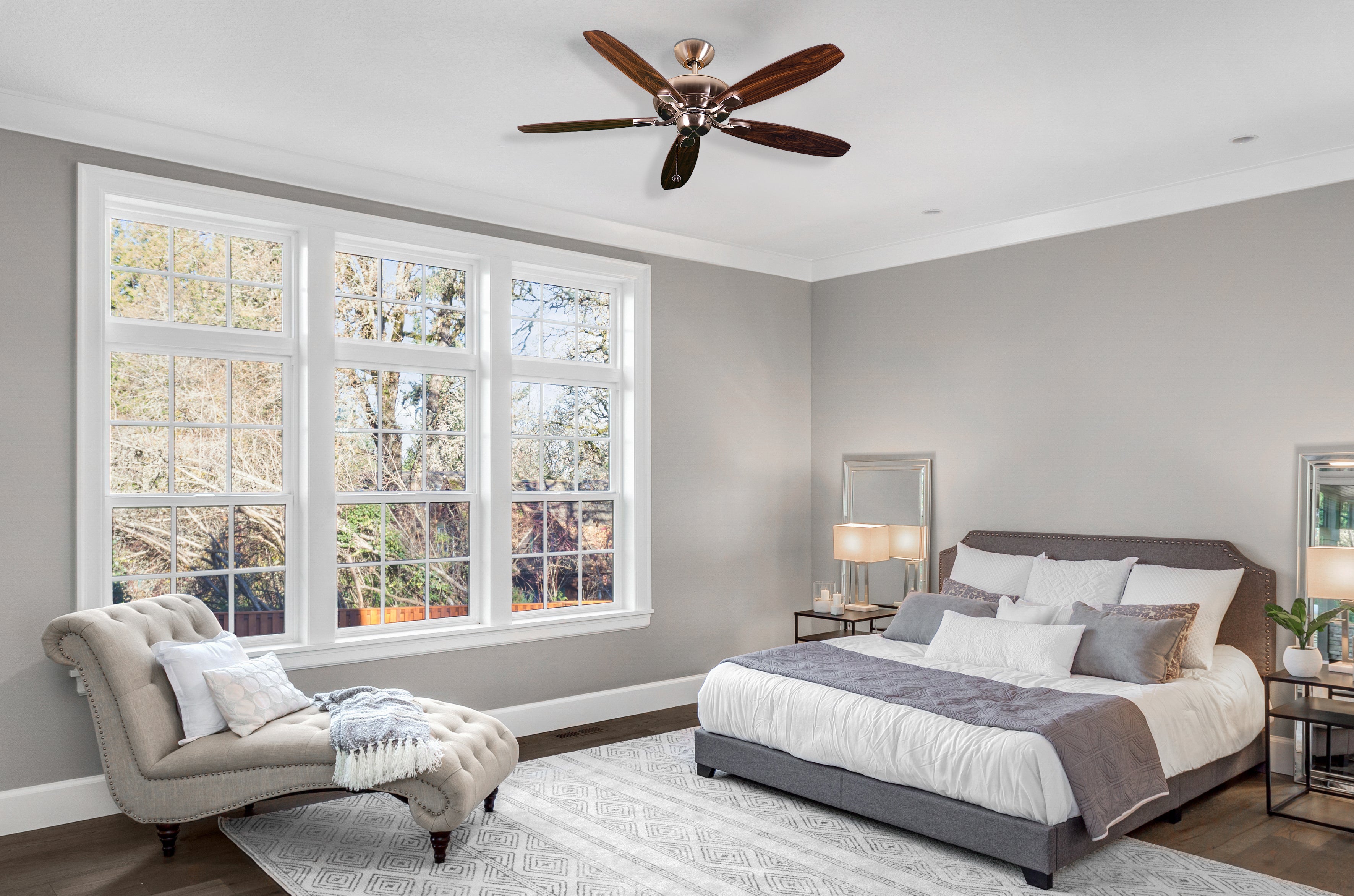 52" 5-Blade Classical Nickel Ceiling Fan With Reversible Blades bedroom