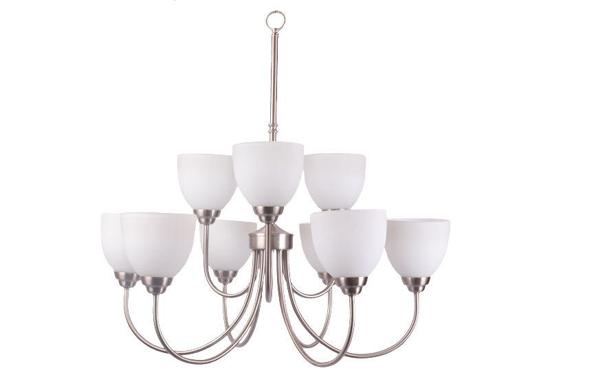 Farmhouse chandelier brushed nickel white 9 light