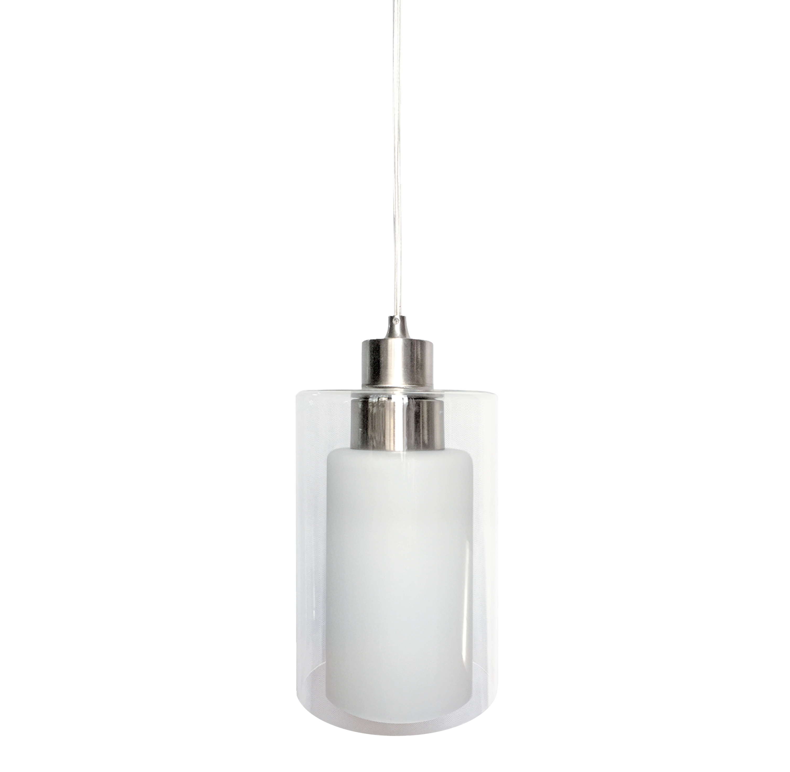 1-Light Brushed Nickel Mini Pendant with White Glass