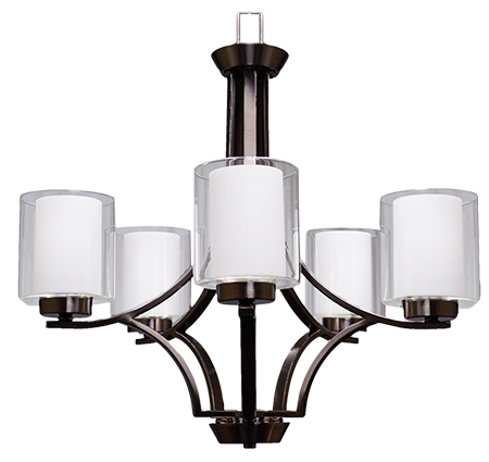 5-Light 25"Wide Chandelier - Matte Black - Clear & White Glass