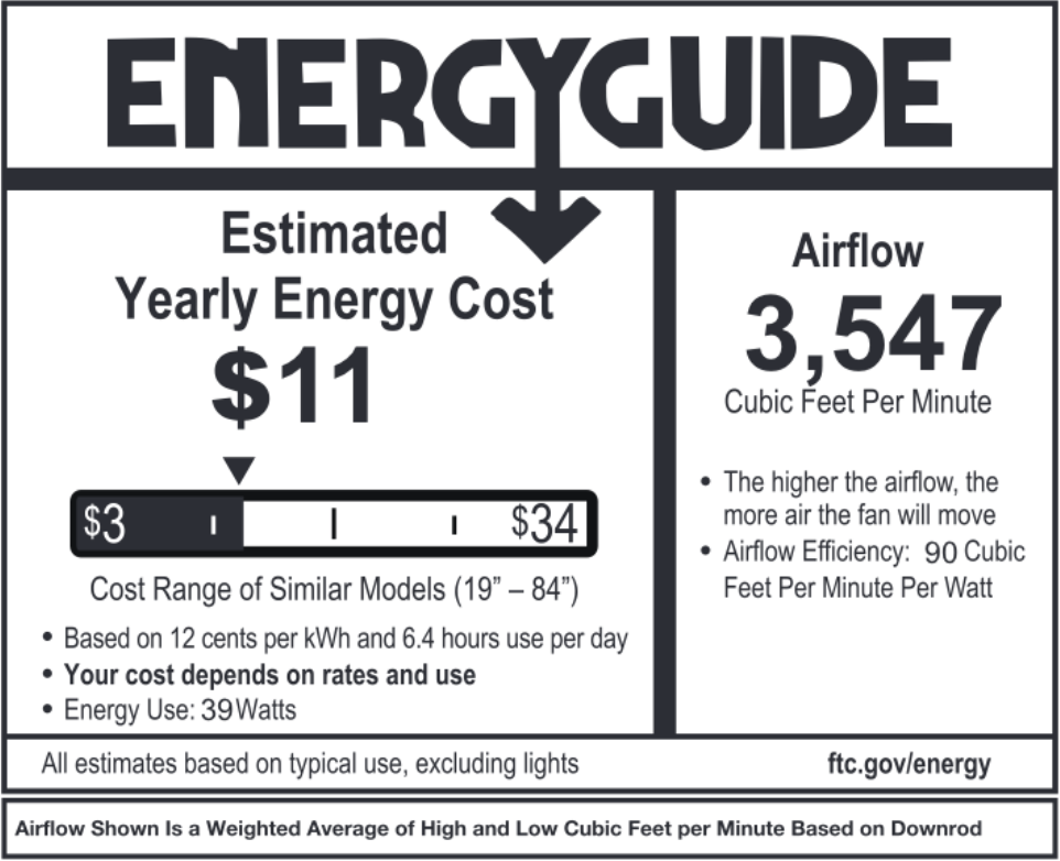 52 inch contemporary black ceiling fan with light and wall control energy guide