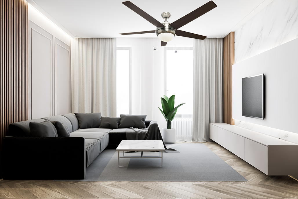5 Blade 52 inch Farmhouse Nickel Ceiling Fan With Lights living room