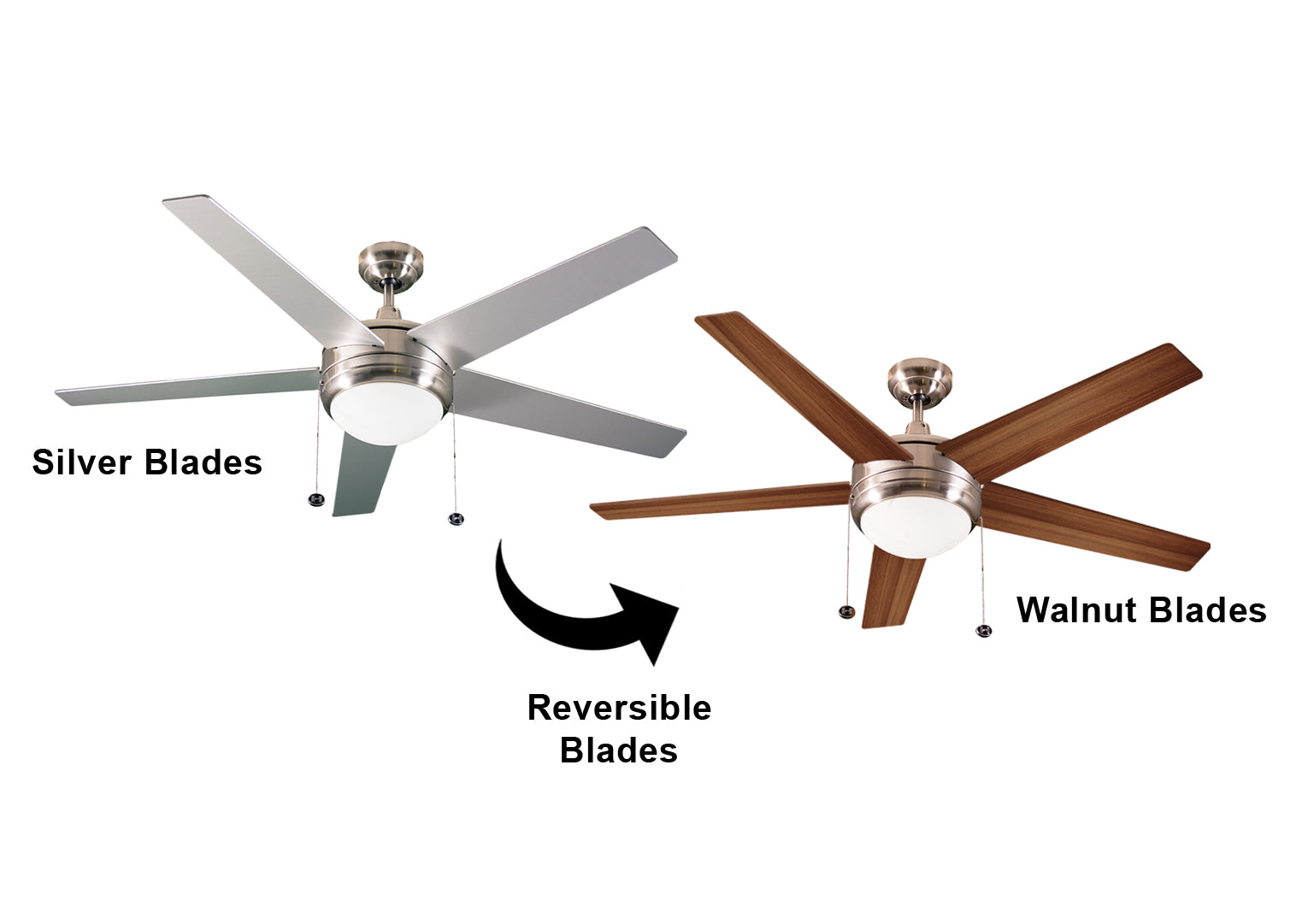 5-Blade 52" Energy Star Contemporary Fan Silver/Walnut Blades - Decorative Indoor Fans in Brushed Nickel